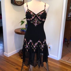 Sue Wong black embroid w/pink flowers P10 dress